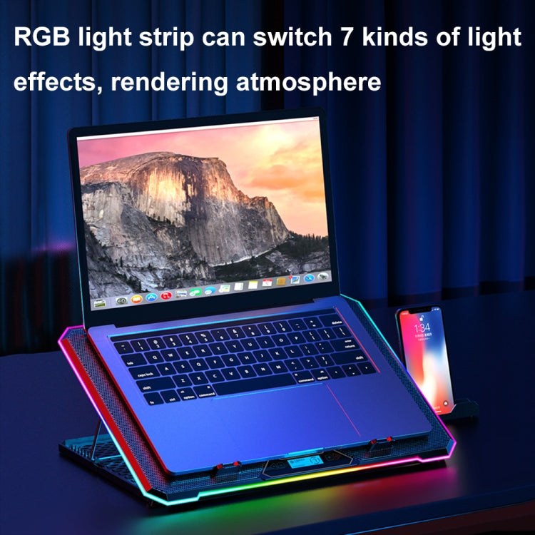 ICE COOREL K15 6-Fans Adjustable LCD Screen Laptop Stand Radiator With RGB Atmosphere Light - Black