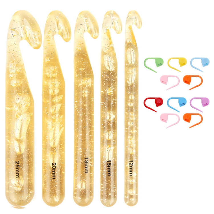 5 PCS/Set+10 Pins Transparent Bold Crystal Crochet Knitting Tool Set
