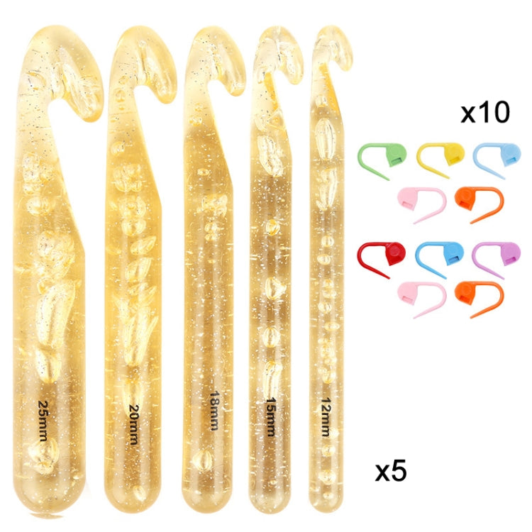 5 PCS/Set+10 Pins Transparent Bold Crystal Crochet Knitting Tool Set