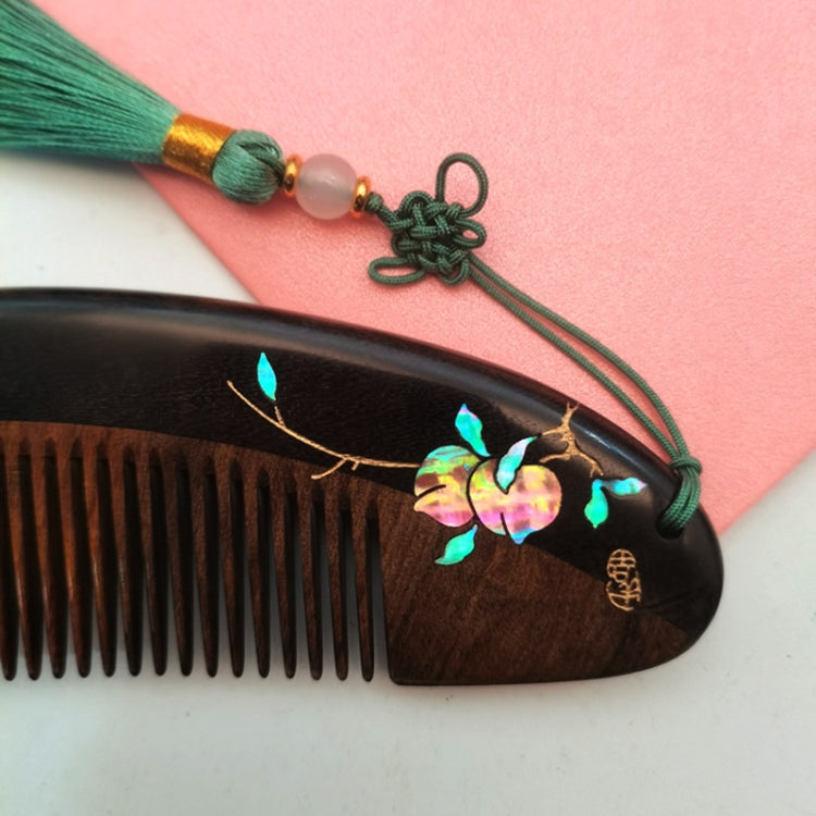 Peach and Plum Spring Breeze Sandalwood Comb Lacquer Art Painted Craft Comb,Package: Gift Box