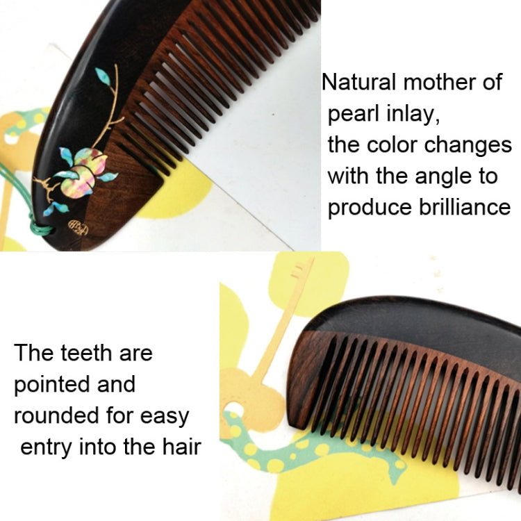 Peach and Plum Spring Breeze Sandalwood Comb Lacquer Art Painted Craft Comb,Package: Gift Box