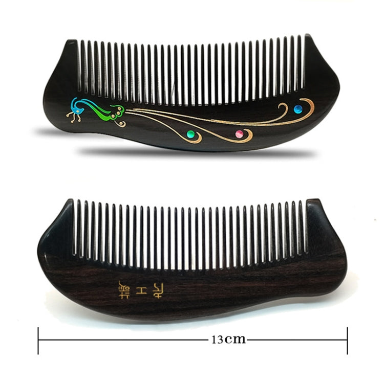 Peacock Sandalwood Comb Art Painted Carved Craft Comb,Package: OPP Bag
