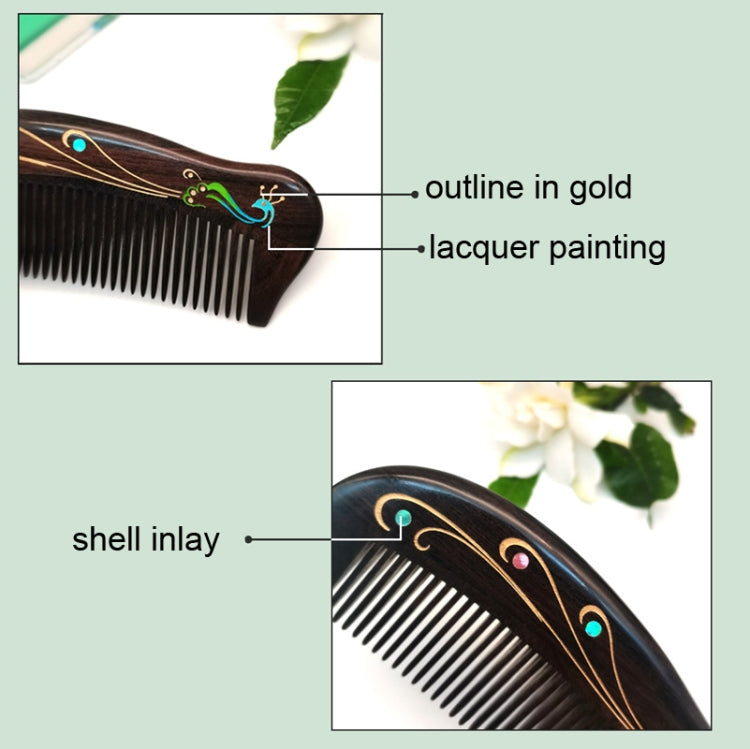 Peacock Sandalwood Comb Art Painted Carved Craft Comb,Package: Gift Box