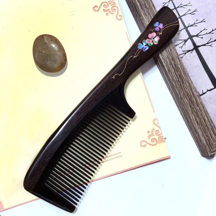 Clover Long Handle Sandalwood Comb Classical Craft Comb,Package: Gift Box