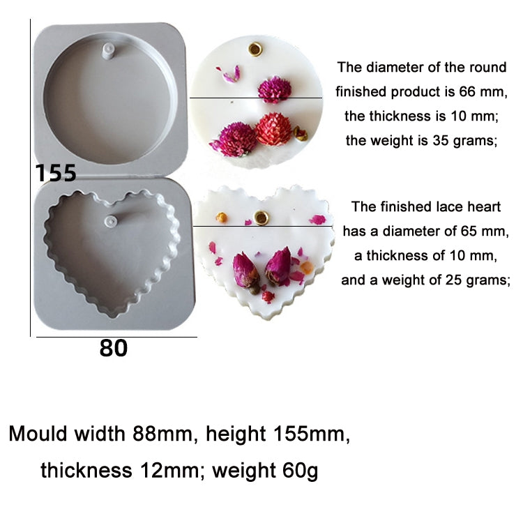 2 PCS DIY Handmade Aromatherapy Gypsum Wax Sheet Silicone Mold, Specification: Round&Lace Heart