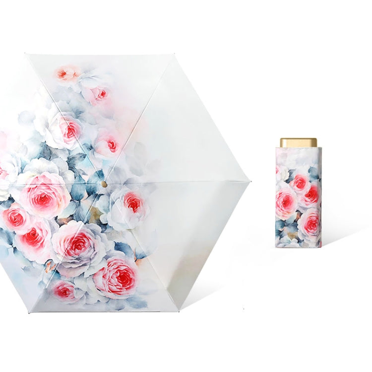 Six Bone Lightweight Sunscreen Umbrella Small Fresh Folding UV Protection Umbrella, Color: Outer Flower Rose