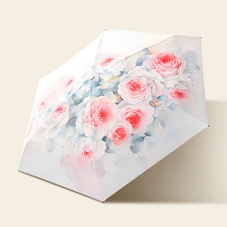 Six Bone Lightweight Sunscreen Umbrella Small Fresh Folding UV Protection Umbrella, Color: Outer Flower Rose