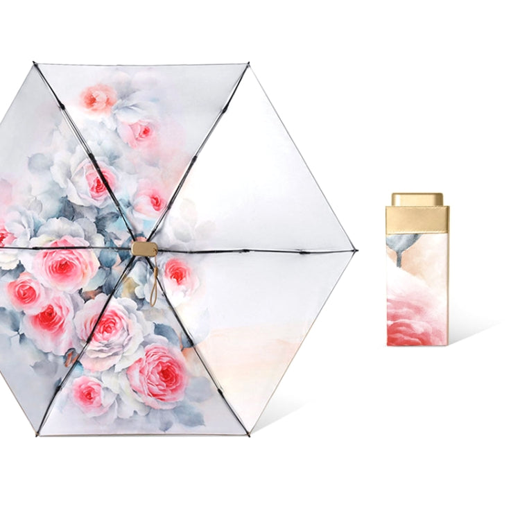 Six Bone Lightweight Sunscreen Umbrella Small Fresh Folding UV Protection Umbrella, Color: Inner Flower Rose