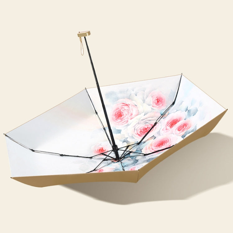 Six Bone Lightweight Sunscreen Umbrella Small Fresh Folding UV Protection Umbrella, Color: Inner Flower Rose