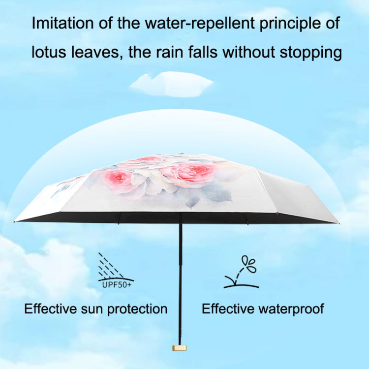 Six Bone Lightweight Sunscreen Umbrella Small Fresh Folding UV Protection Umbrella, Color: Inner Flower Rose