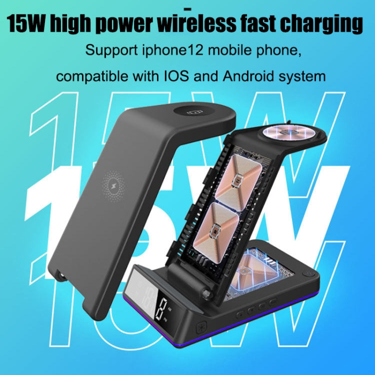 Z6 15W 5 In 1 For All Support Wireless Charging Phone & Apple Watches Multifunction Wireless Charger with Night Light Alarm Clock(Black)