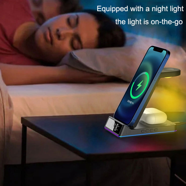 Z6 15W 5 In 1 For All Support Wireless Charging Phone & Apple Watches Multifunction Wireless Charger with Night Light Alarm Clock(Black)