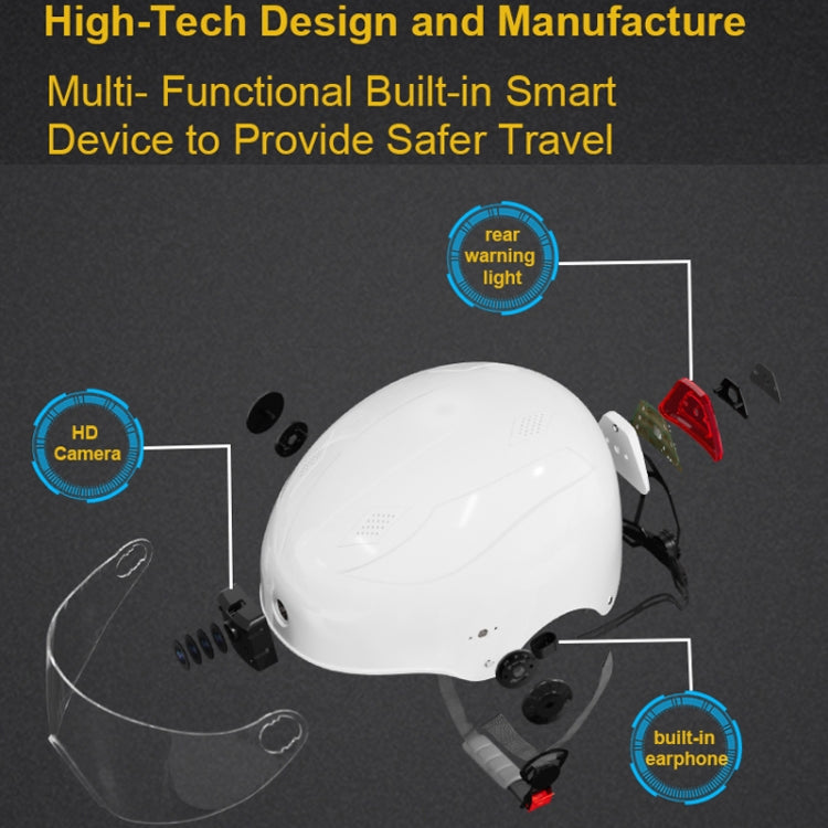 1080P HD Video Smart Helmet, Function: Recorder+Bluetooth Call+Tail Warning Light(White)