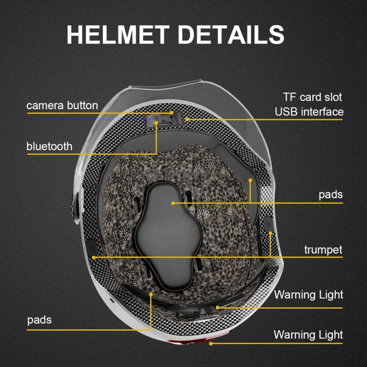 1080P HD Video Smart Helmet, Function: Recorder+Bluetooth Call+Tail Warning Light(White)