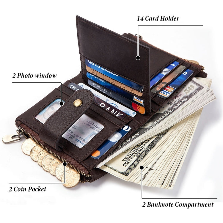 BP804 RFID Anti-Theft Wallet Multi-Function Buckle Zipper Retro Leisure Coin Purse