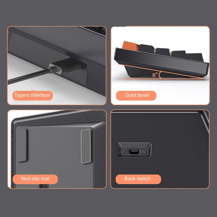 Bluetooth Wired 104-key Two-color Translucent Keycap Mechanical Keyboard(Black)