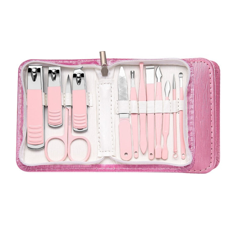 Stainless Steel Nail Clipper Set Beauty Eyebrow Trimmer, Color: 12 PCS/Set (Pink)