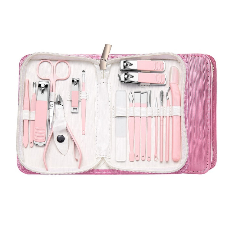 Stainless Steel Nail Clipper Set Beauty Eyebrow Trimmer, Color: 18 PCS/Set (Pink)