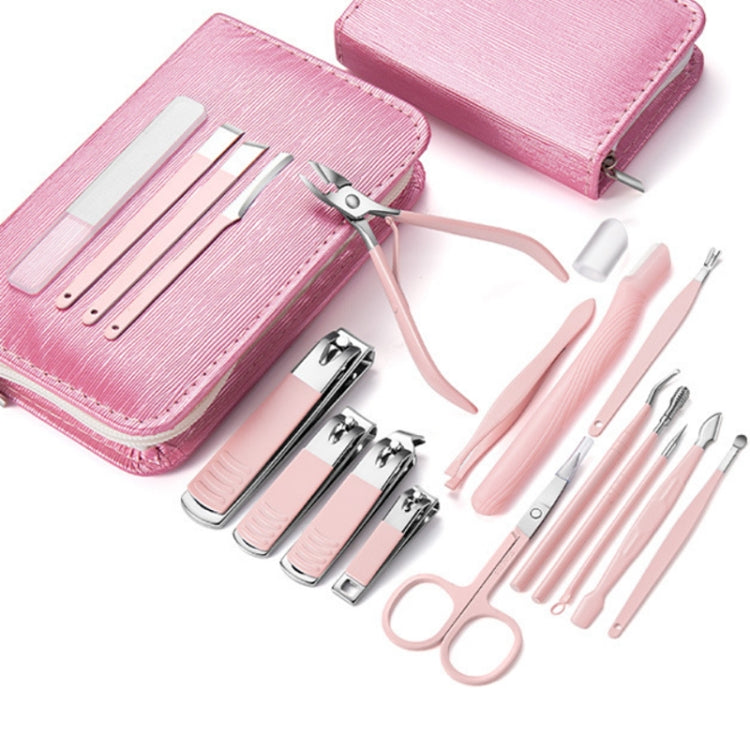 Stainless Steel Nail Clipper Set Beauty Eyebrow Trimmer, Color: 18 PCS/Set (Pink)