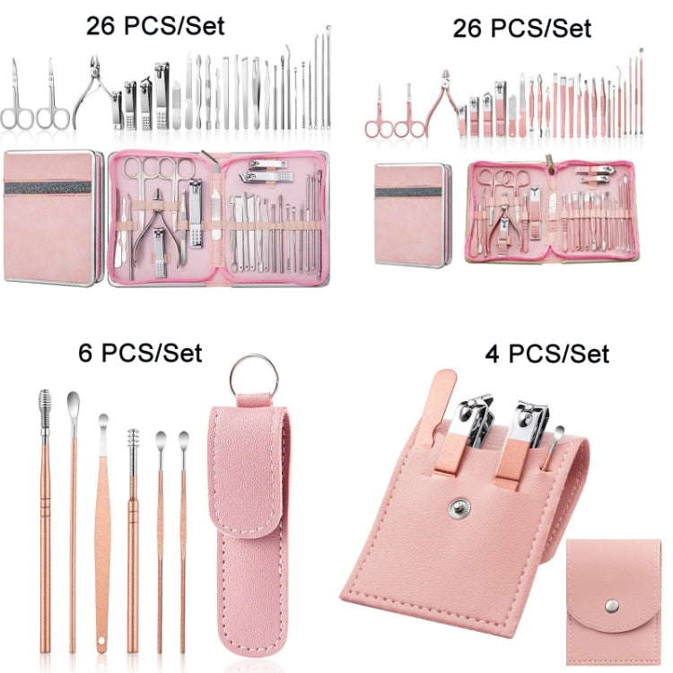 Stainless Steel Nail Clipper Set Beauty Eyebrow Trimmer, Color: 26 PCS/Set Rose Gold
