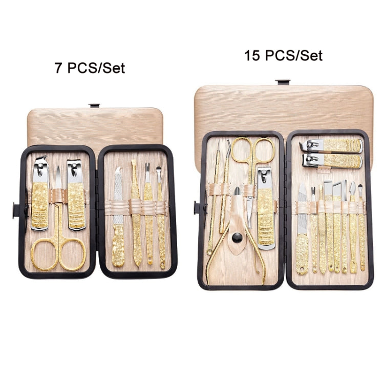 15 PCS/Set Gold Foil Textured Nail Clippers Beauty Tweezers Manicure Kit Tools