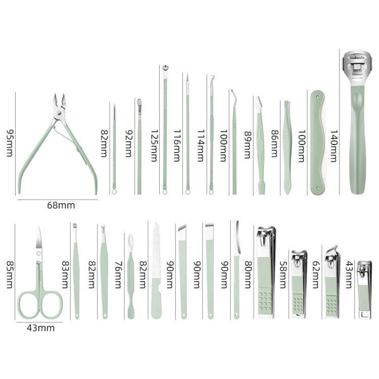Stainless Steel Nail Clipper Nail Art Tool Set, Color: 16 PCS/Set (Green)