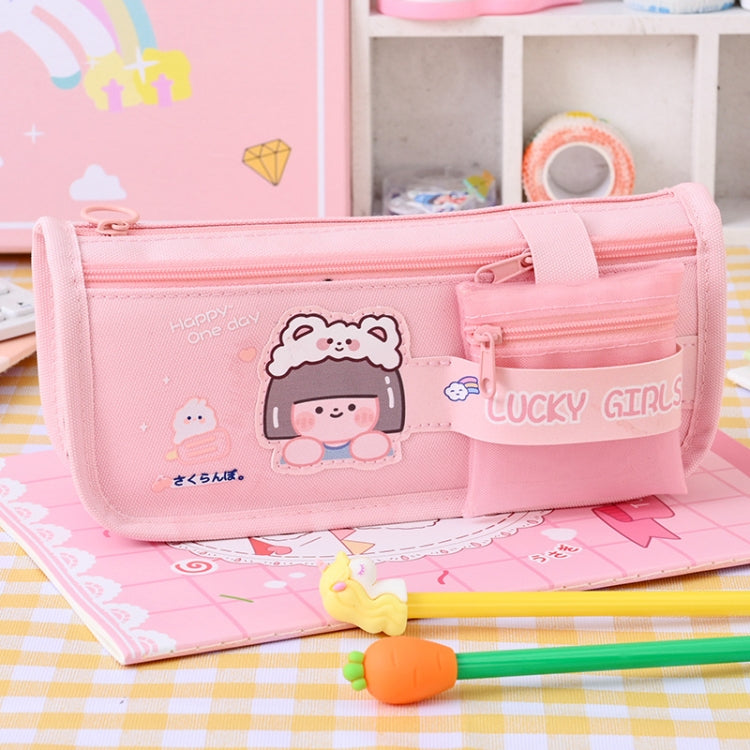 Cartoon Pencil Bag Large-capacity Primary School Stationery Bag With Handle, Color: Light Pink
