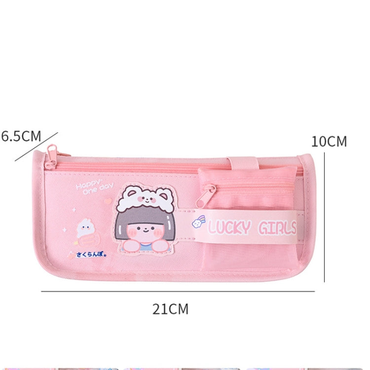 Cartoon Pencil Bag Large-capacity Primary School Stationery Bag With Handle, Color: Light Pink