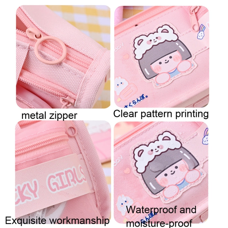 Cartoon Pencil Bag Large-capacity Primary School Stationery Bag With Handle, Color: Light Pink