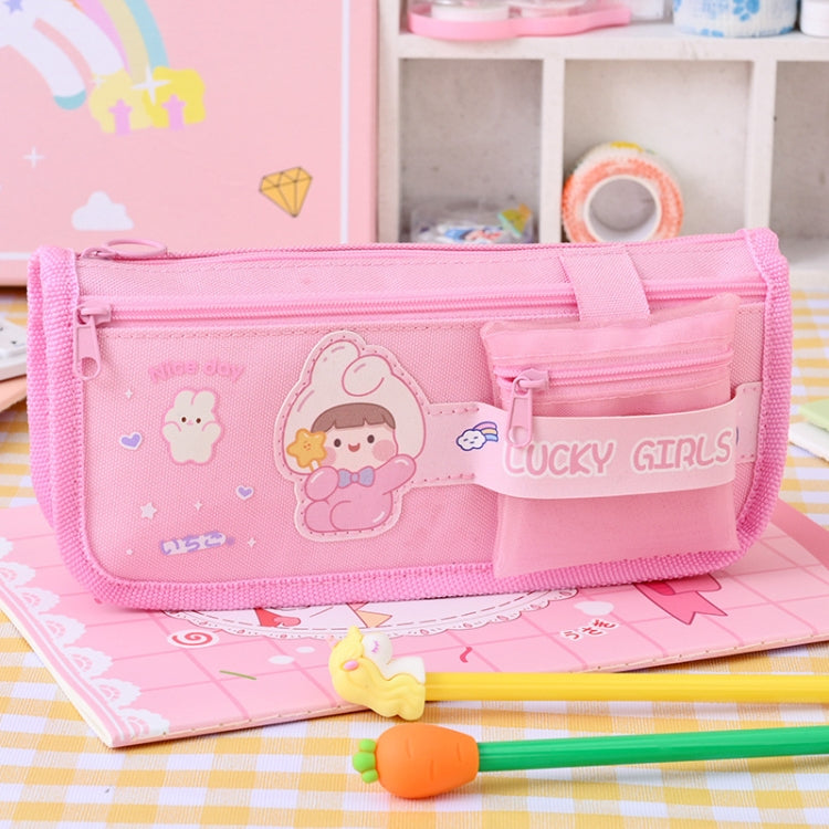 Cartoon Pencil Bag Large-capacity Primary School Stationery Bag With Handle, Color: Deep Pink