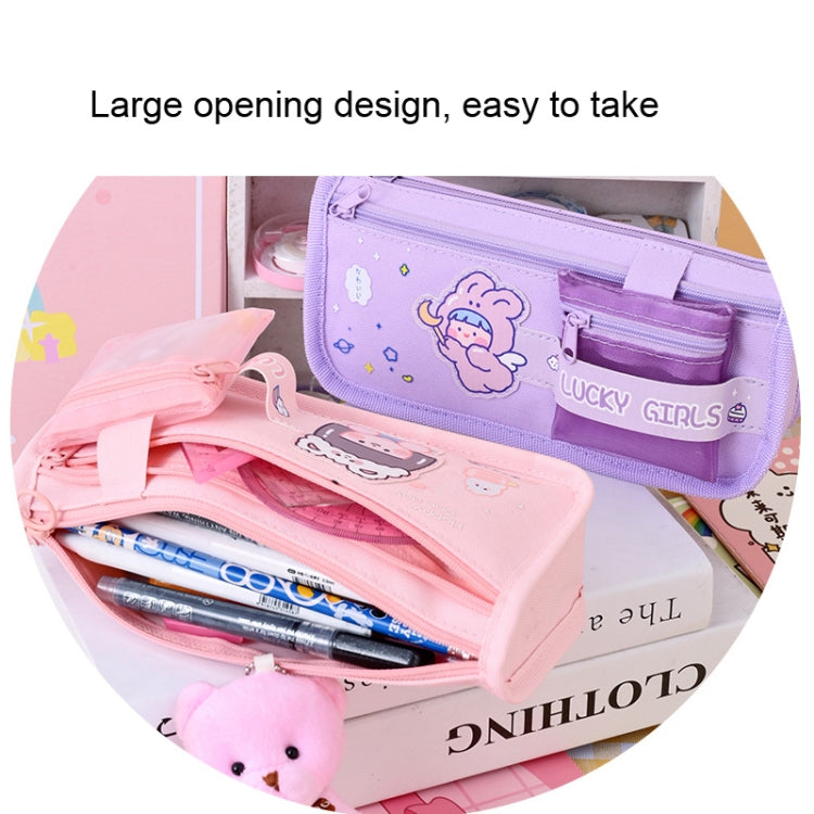 Cartoon Pencil Bag Large-capacity Primary School Stationery Bag With Handle, Color: Deep Pink