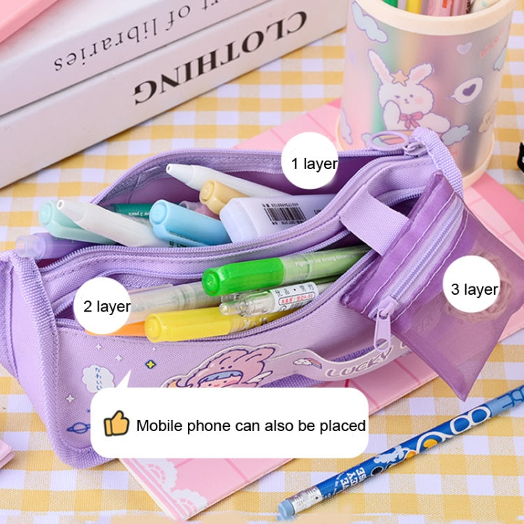 Cartoon Pencil Bag Large-capacity Primary School Stationery Bag With Handle, Color: Deep Pink