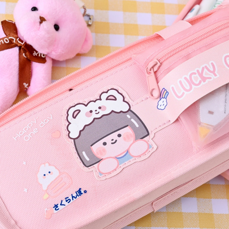 Cartoon Pencil Bag Large-capacity Primary School Stationery Bag With Handle, Color: Deep Pink