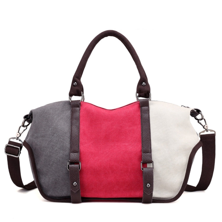 T-1060 Colorblock Waterproof Canvas Tote Crossbody Bag, Color: Red