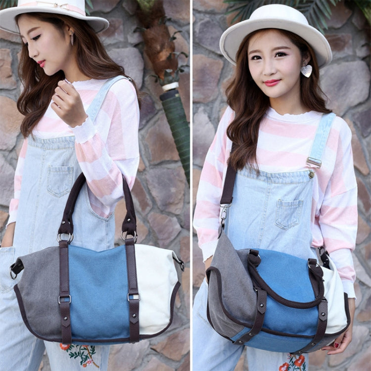 T-1060 Colorblock Waterproof Canvas Tote Crossbody Bag, Color: Red