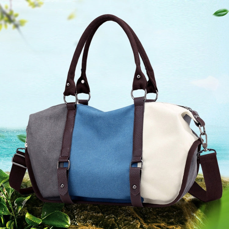 T-1060 Colorblock Waterproof Canvas Tote Crossbody Bag, Color: Blue
