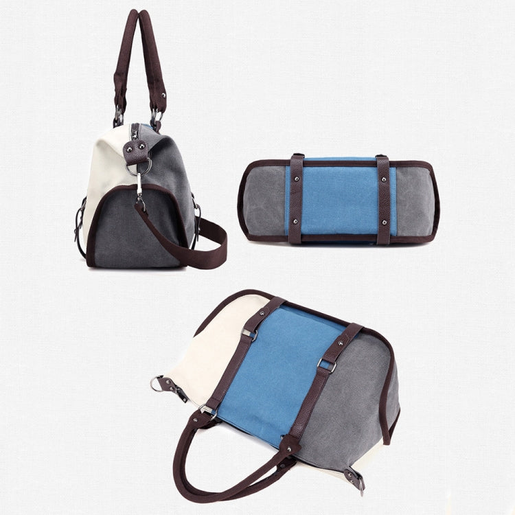 T-1060 Colorblock Waterproof Canvas Tote Crossbody Bag, Color: Blue