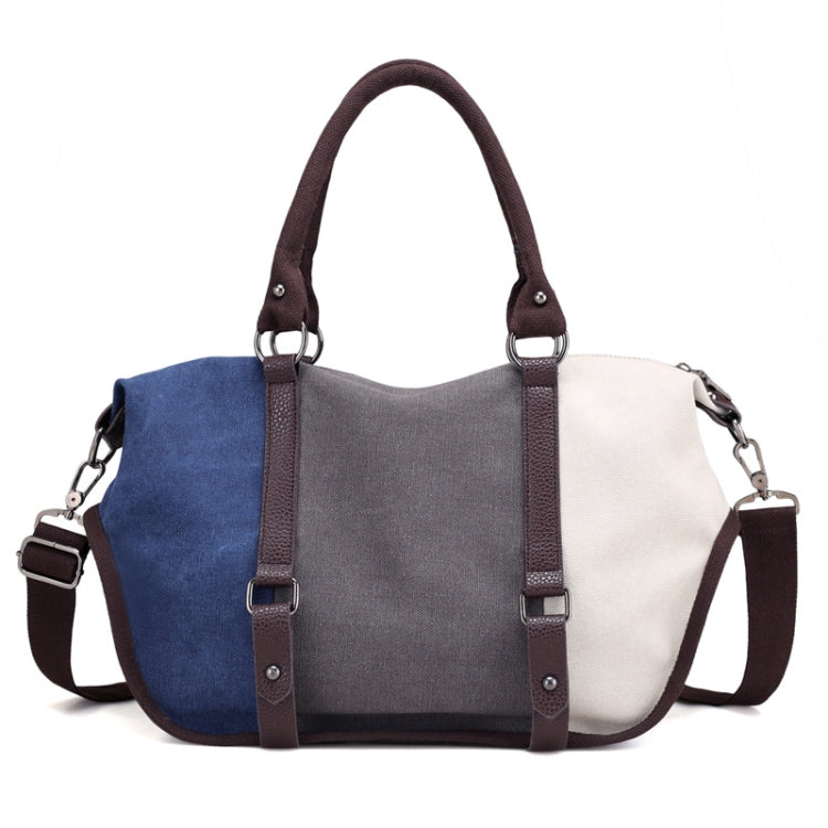 T-1060 Colorblock Waterproof Canvas Tote Crossbody Bag, Color: Navy Blue