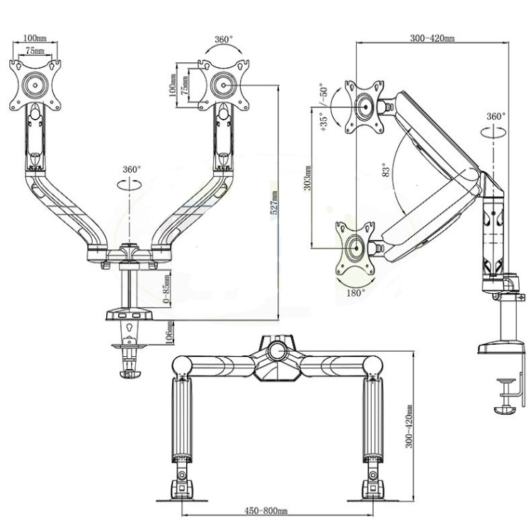 KALOC Computer Monitor Desktop Double Screen Air Pressure Lifting Bracket