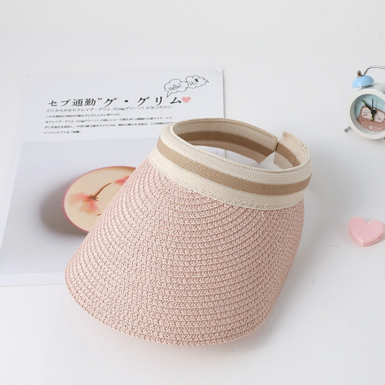 Parent-child Beach Sun Protection Empty Top Sunshade Straw Hat, Color: For Adult (Pink)