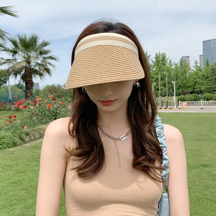 Parent-child Beach Sun Protection Empty Top Sunshade Straw Hat, Color: For Kids (Coffee)