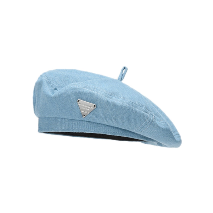 Fashion Triangle Logo Denim Beret Painter Hat, Color: Light Blue(Free Size)