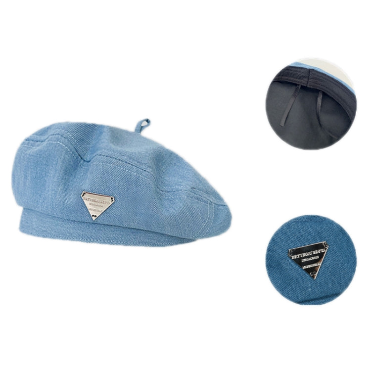 Fashion Triangle Logo Denim Beret Painter Hat, Color: Light Blue(Free Size)