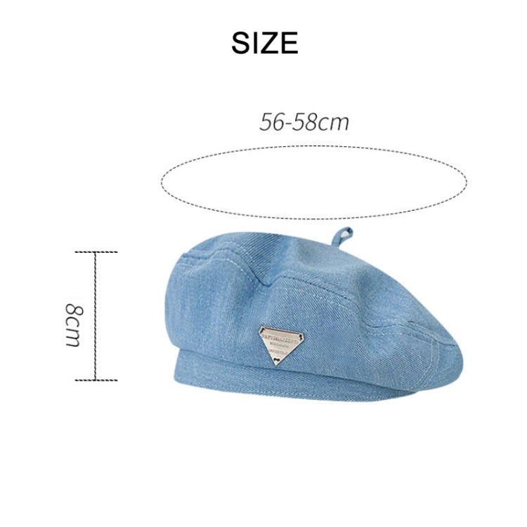 Fashion Triangle Logo Denim Beret Painter Hat, Color: Light Blue(Free Size)