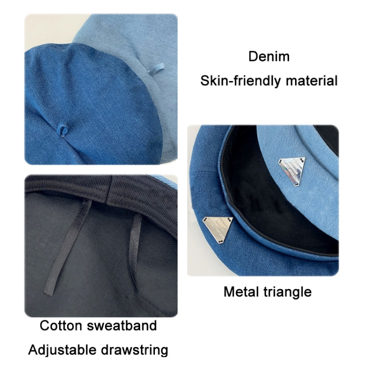 Fashion Triangle Logo Denim Beret Painter Hat, Color: Light Blue(Free Size)