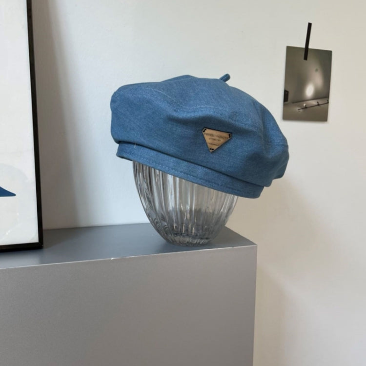 Fashion Triangle Logo Denim Beret Painter Hat, Color: Light Blue(Free Size)