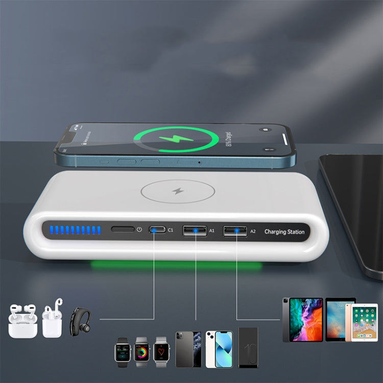 N67 15W Wireless Charger+1 Type-C+2 Type-A Port Charger with Atmosphere Lights Without Plug