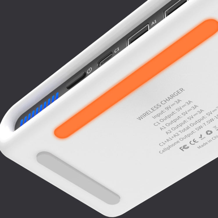 N67 15W Wireless Charger+1 Type-C+2 Type-A Port Charger with Atmosphere Lights Without Plug