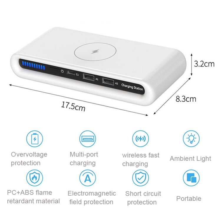 N67 15W Wireless Charger+1 Type-C+2 Type-A Port Charger with Atmosphere Lights Without Plug