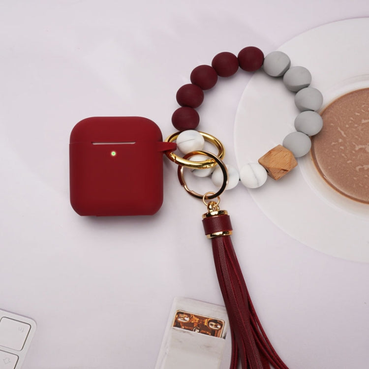 For AirPods 1/2 Tassel Beaded Bracelet Earphone Case, Color: Wine Red Bead+Cover